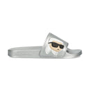 Strieborné dámske šľapky KARL LAGERFELD.